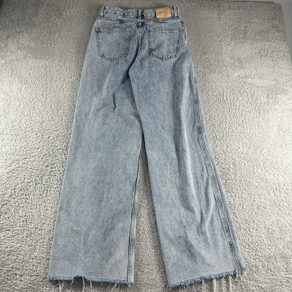 MNG Mango Jeans Womens 2 Wide Leg High Waisted Relaxed Raw Hem 26x31 - Picture 2 of 10